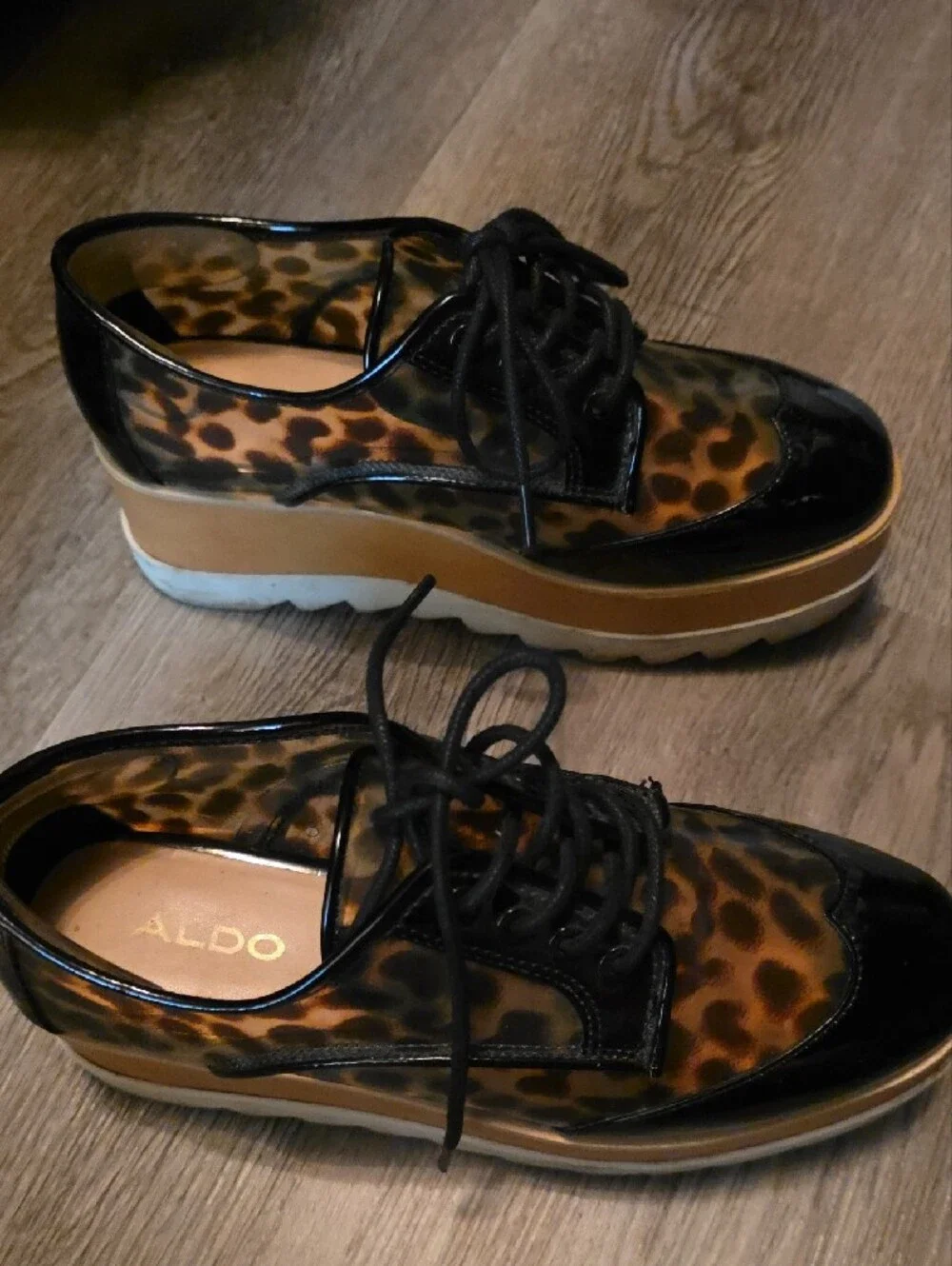 Leopard Platform Lace-Up Oxfords for Women - Black and Brown